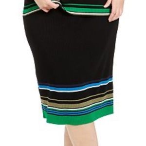 New INC Black Sweater Skirt With Striped Bottom and Slight Shimmer Trim Size 3X
